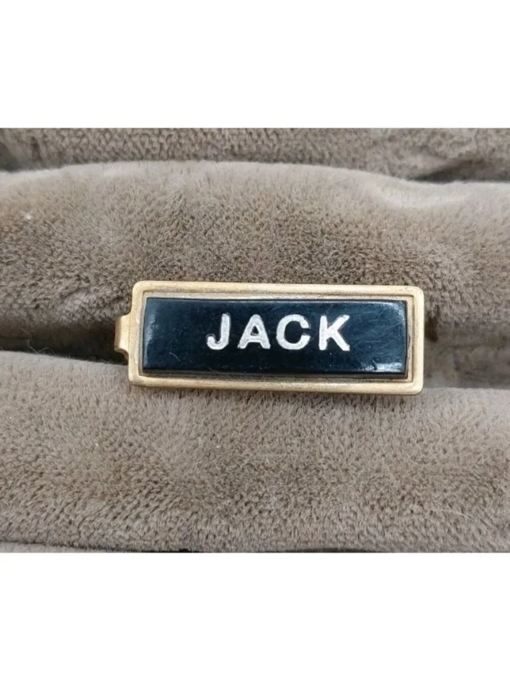 Vintage Jack Tie Clip Gold Tone Black White Name Tag 1